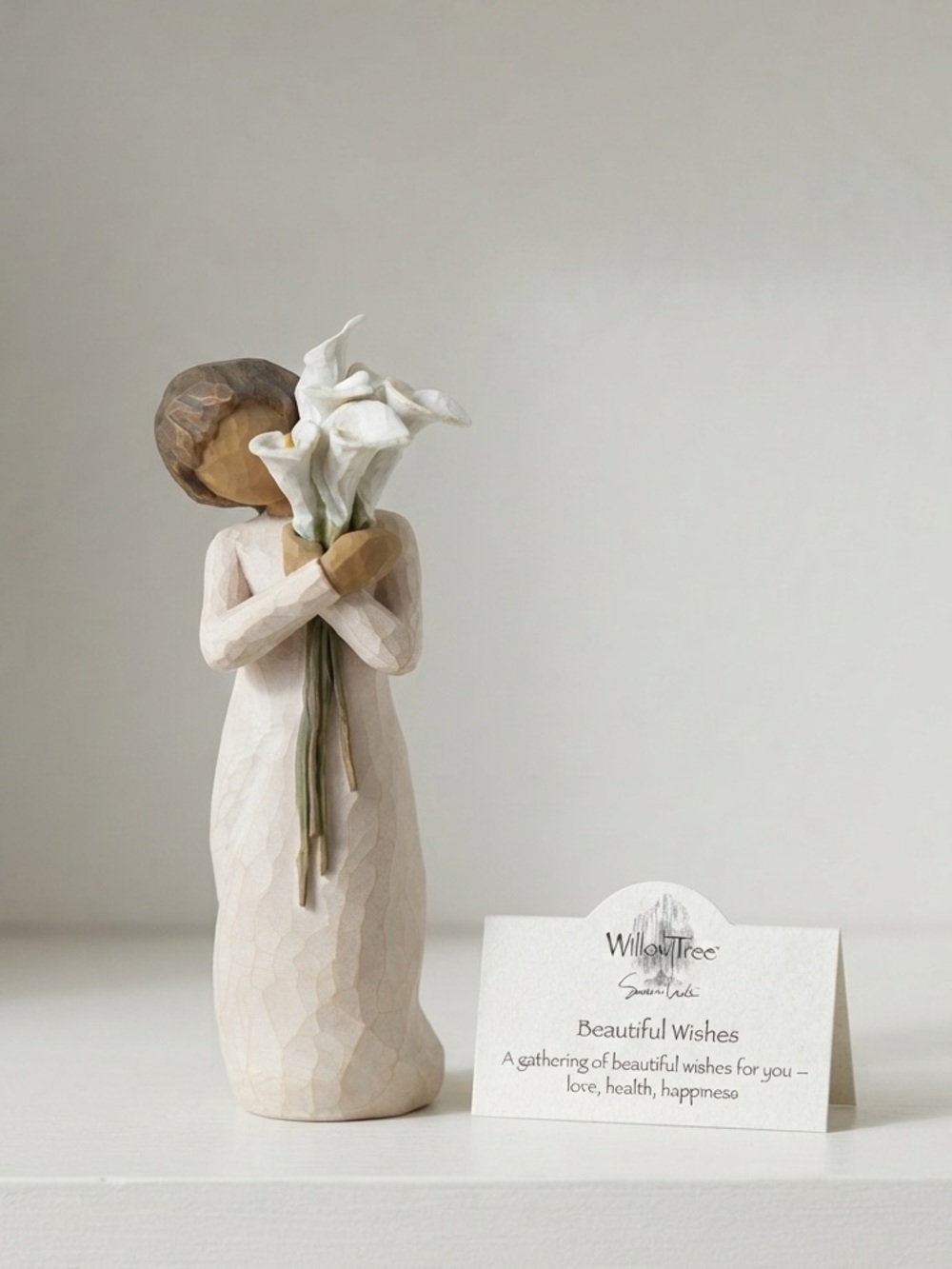 Willow Tree Cream Figurine Holding White Calla Lilies "Beautiful Wishes"